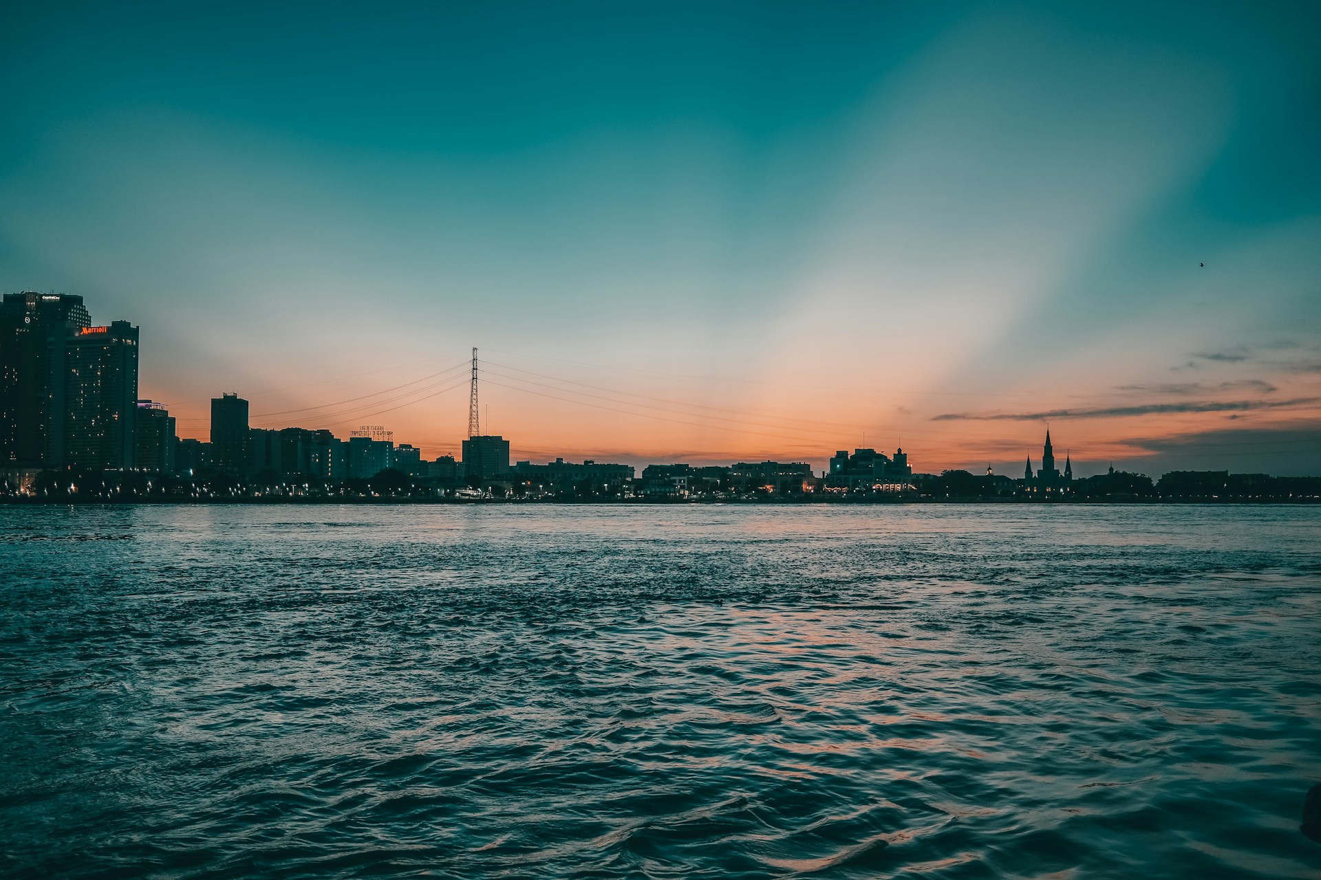 The Mississippi riverfront and New Orleans city skyline